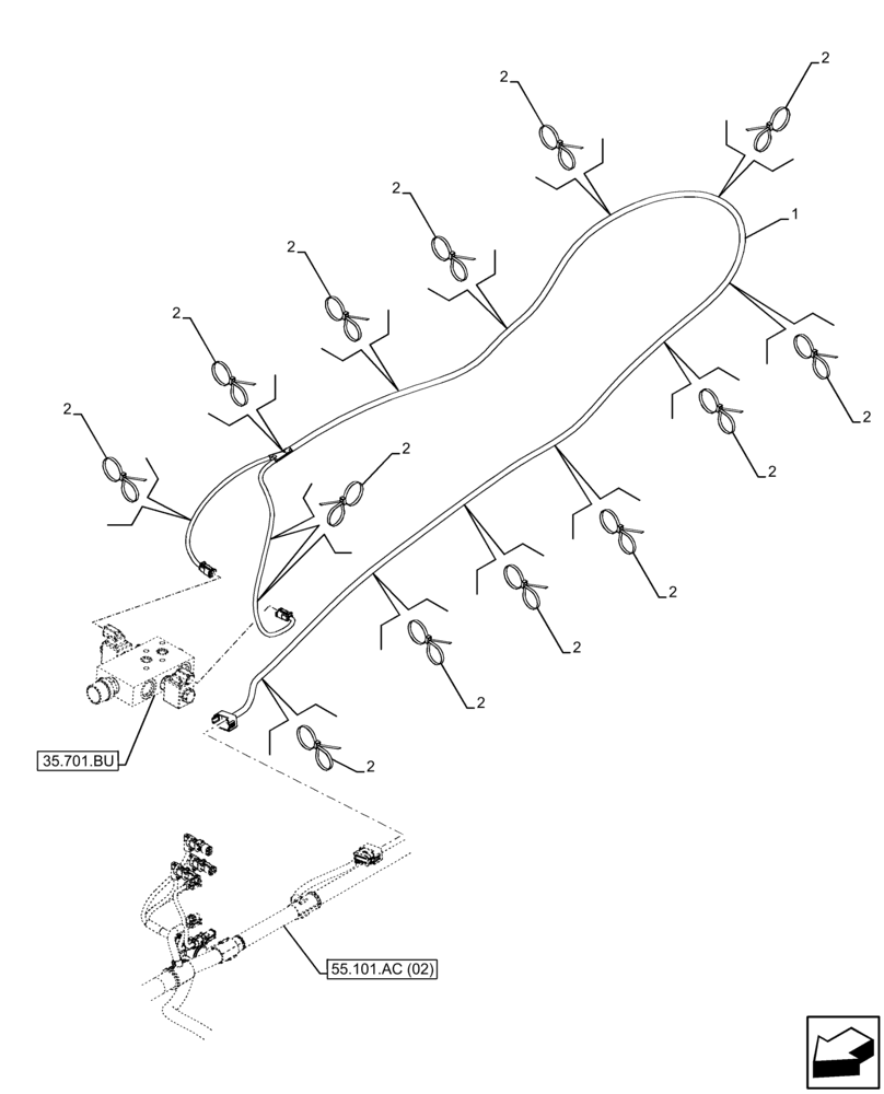 Схема запчастей Case IH FARMLIFT 935 - (55.100.DP[04]) - VAR - 749299 - WIRE HARNESS, FLOAT VALVE (55) - ELECTRICAL SYSTEMS