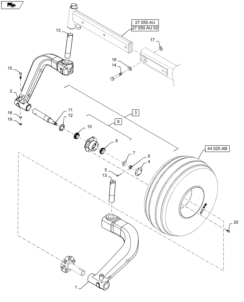 Схема запчастей Case IH WD2304 - (27.550.AU[01]) - SPINDLE ASSY, REAR AXLE, CAST SUPPORT, BSN YGG677499 (27) - REAR AXLE SYSTEM