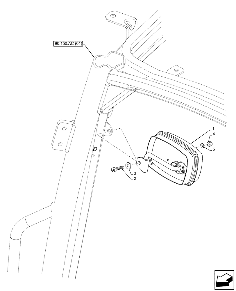 Схема запчастей Case IH FARMALL 105C - (90.151.AK) - VAR - 334180, 334183, 744588 - REAR VIEW MIRROR, INSIDE, CAB (90) - PLATFORM, CAB, BODYWORK AND DECALS