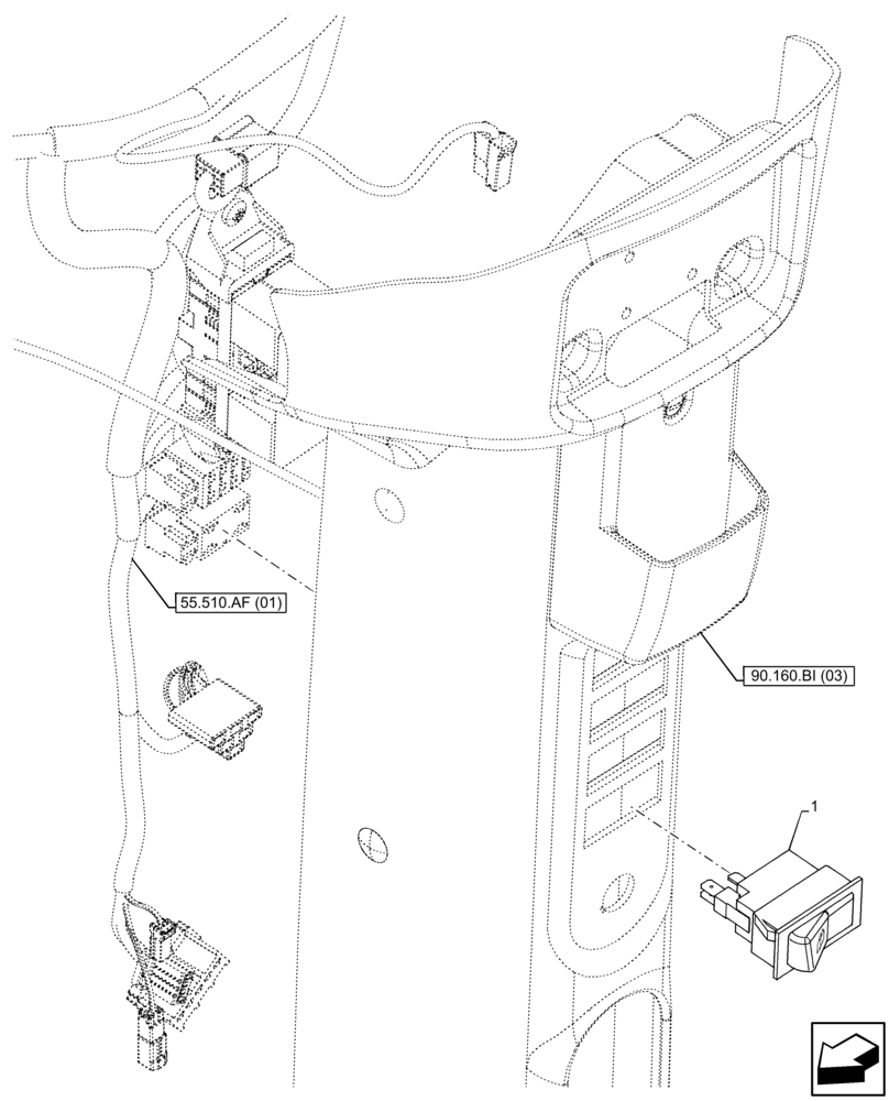 Схема запчастей Case IH FARMALL 95C - (55.518.AY[02]) - VAR - 334183, 744588 - REAR, WIPER, SWITCH, CAB (55) - ELECTRICAL SYSTEMS