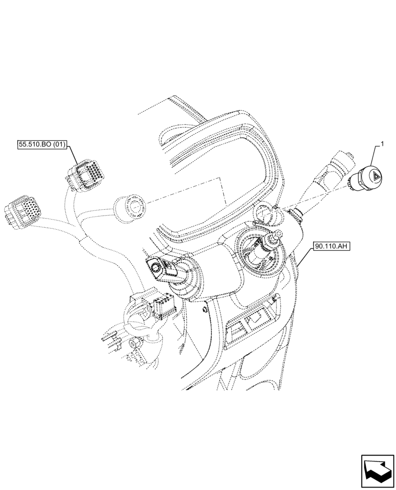 Схема запчастей Case IH FARMALL 85C - (55.405.CF[02]) - VAR - 334187, 334190, 392315 - LIGHT SWITCH, W/O CAB (55) - ELECTRICAL SYSTEMS