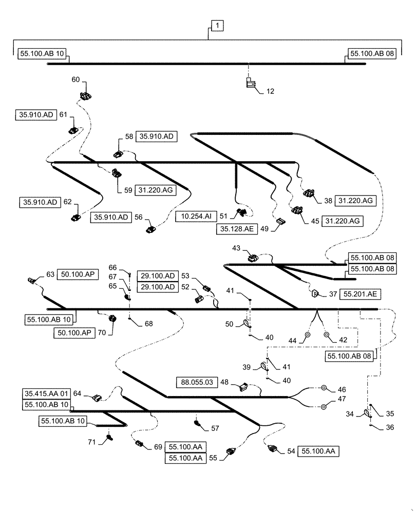 Схема запчастей Case IH WD1903 - (55.100.AB[09]) - WIRE HARNESS, FD, DRAPER OPTION (CONT.) (55) - ELECTRICAL SYSTEMS