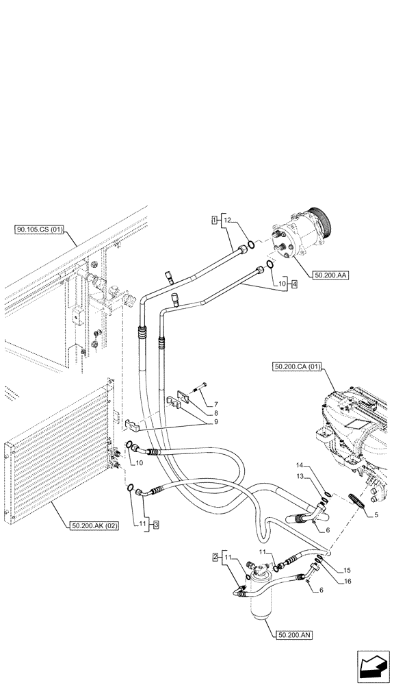 Схема запчастей Case IH FARMLIFT 935 - (50.200.AB) - VAR - 749193 - AIR CONDITIONING, LINES (50) - CAB CLIMATE CONTROL
