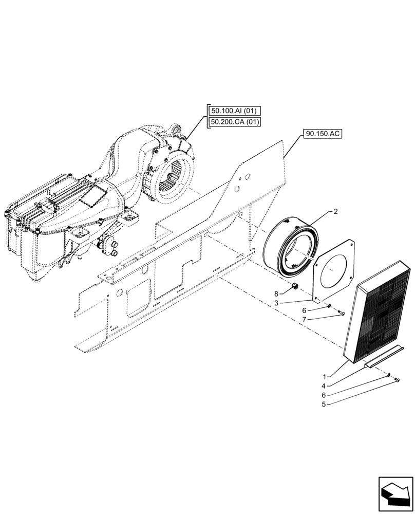 Схема запчастей Case IH FARMLIFT 632 - (50.104.AQ) - VAR - 702002, 749193 - CAB, AIR FILTER (50) - CAB CLIMATE CONTROL