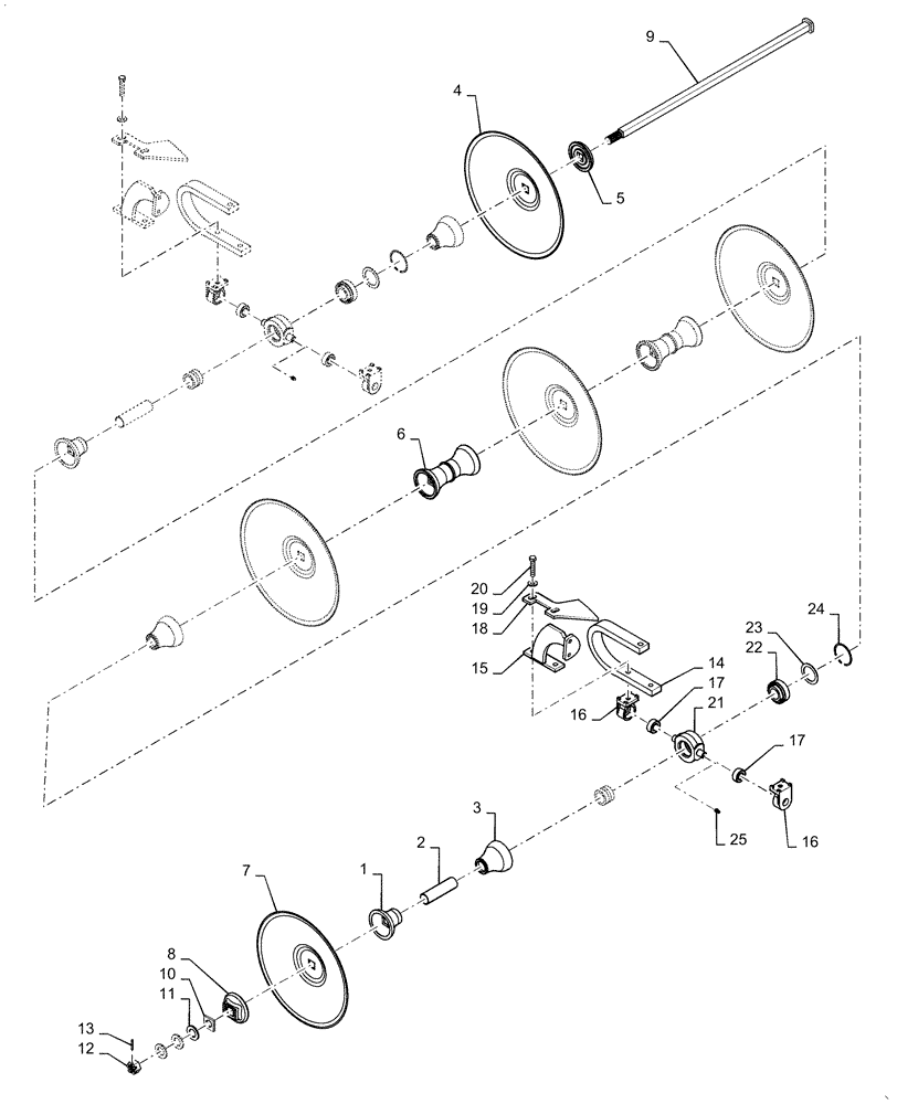 Схема запчастей Case IH ECOLO-TIGER 875 - (75.200.AE[25]) - DISK TRUNNION RIGHT REAR 6 BLADE (75) - SOIL PREPARATION