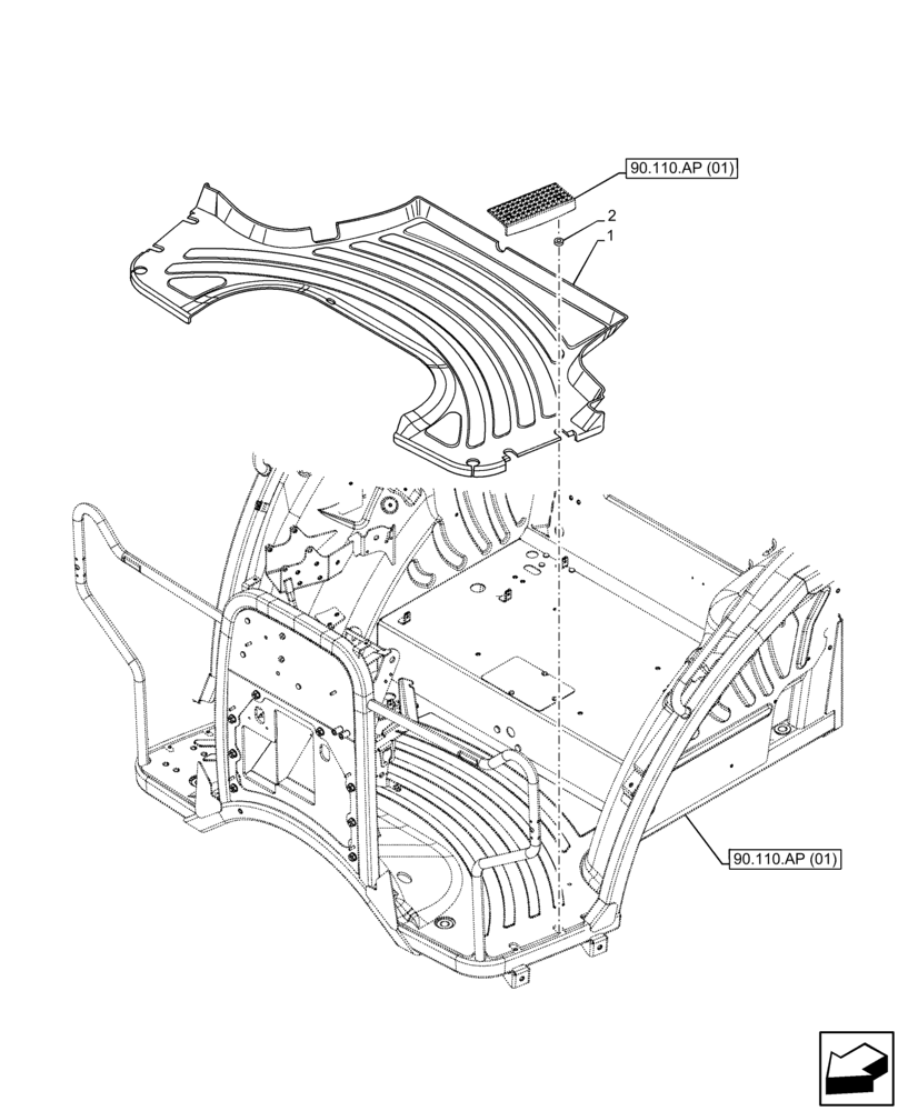 Схема запчастей Case IH FARMALL 115C - (90.110.BD) - VAR - 334187, 334190, 392315 - FLOOR MAT, W/O CAB (90) - PLATFORM, CAB, BODYWORK AND DECALS