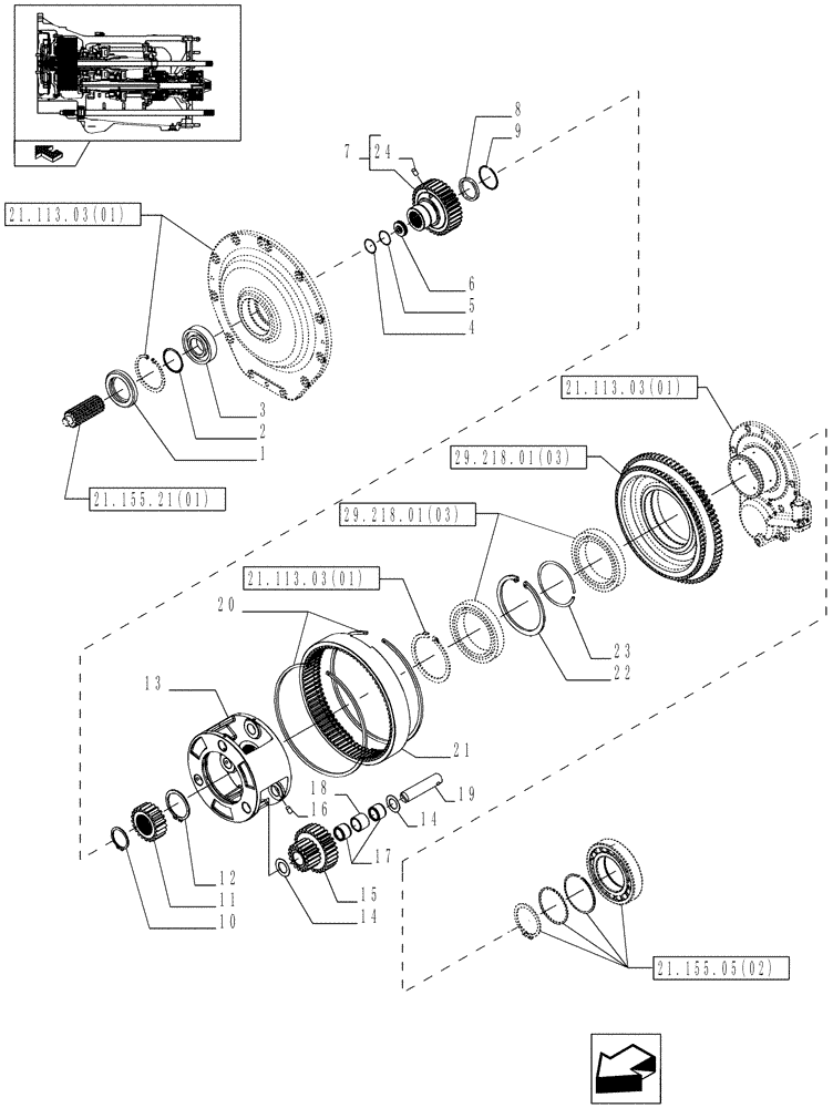 Схема запчастей Case IH MAGNUM 180 - (21.155.05[01]) - TRANSMISSION 40KPH - PLANETARY DRIVE, WITH CONTINUOUSLY VARIABLE TRANSMISSION (21) - TRANSMISSION