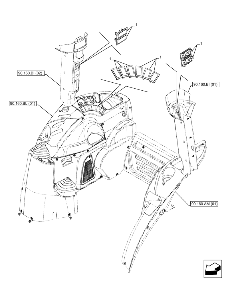 Схема запчастей Case IH FARMALL 105C - (90.160.BY[01]) - CAB INTERIOR TRIM, PLUG (90) - PLATFORM, CAB, BODYWORK AND DECALS