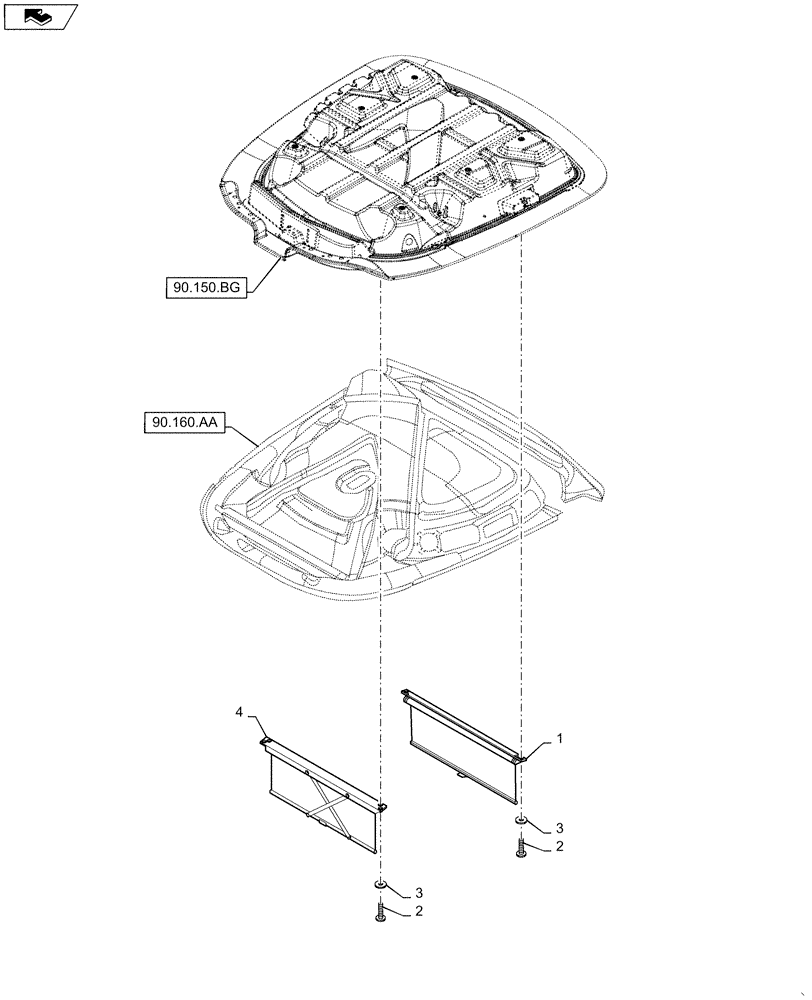 Схема запчастей Case IH WD2104 - (90.160.AX[03]) - CAB HEADLINER, DELUXE (90) - PLATFORM, CAB, BODYWORK AND DECALS