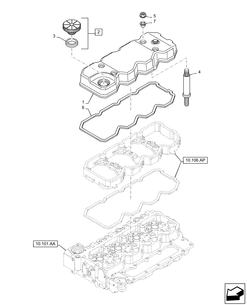 Схема запчастей Case IH 120A - (10.101.AB) - CYLINDER HEAD COVER (10) - ENGINE