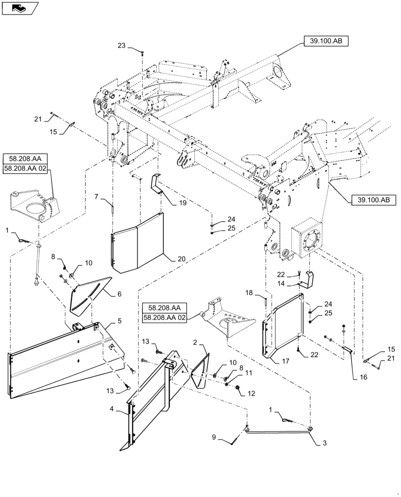 Схема запчастей Case IH WD1904 - (58.209.AA[02]) - SHIELD, FINAL DRIVE, FIXED DEFLECTOR (58) - ATTACHMENTS/HEADERS
