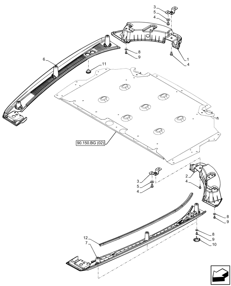 Схема запчастей Case IH FARMALL 85C - (90.150.BG[03]) - VAR - 334180, 334183, 334211, 743496 - CAB ROOF, W/HIGH VISIBILITY PANEL (90) - PLATFORM, CAB, BODYWORK AND DECALS