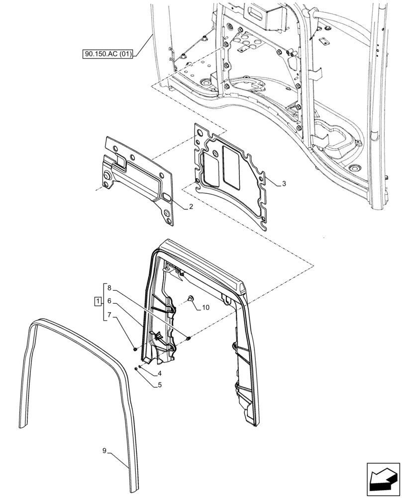 Схема запчастей Case IH FARMALL 85C - (90.105.CQ[02]) - VAR - 334187, 334190, 392315 - BULKHEAD, W/O CAB (90) - PLATFORM, CAB, BODYWORK AND DECALS