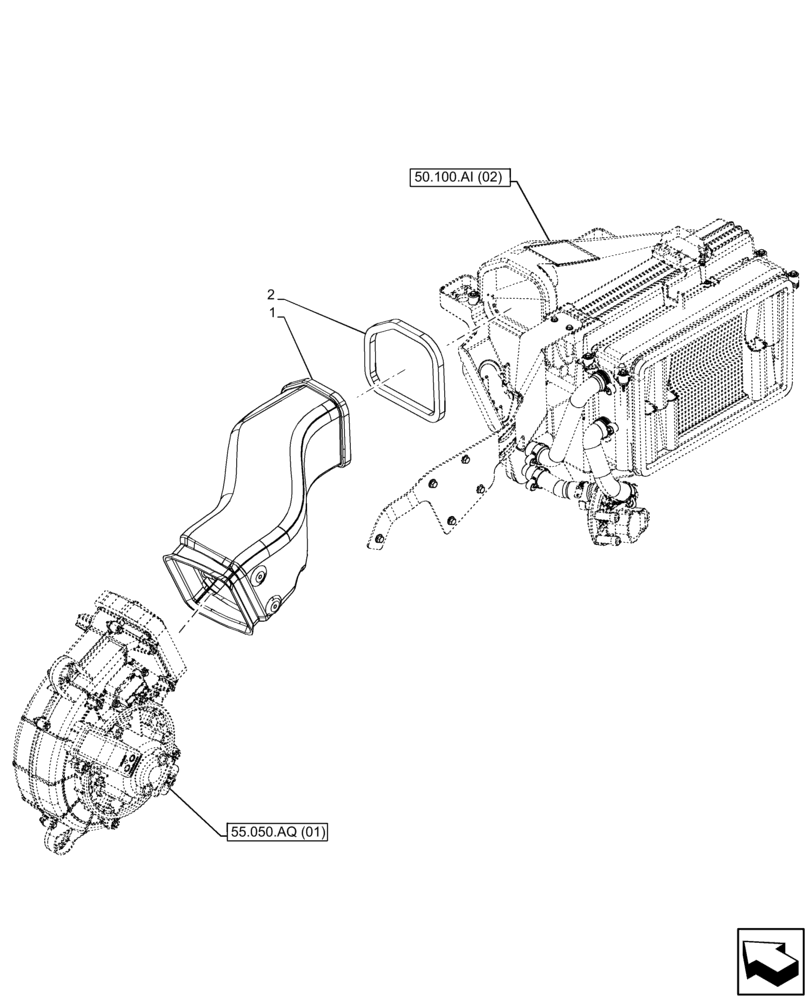 Схема запчастей Case IH FARMLIFT 632 - (50.104.AO[01]) - VAR - 702002 - CAB, HEATER, AIR DUCT (50) - CAB CLIMATE CONTROL