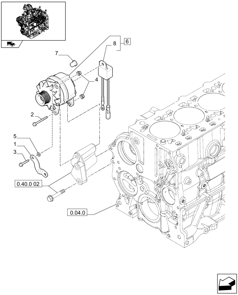 Схема запчастей Case IH FARMALL 80 - (0.40.0[01]) - ALTERNATOR (01) - ENGINE