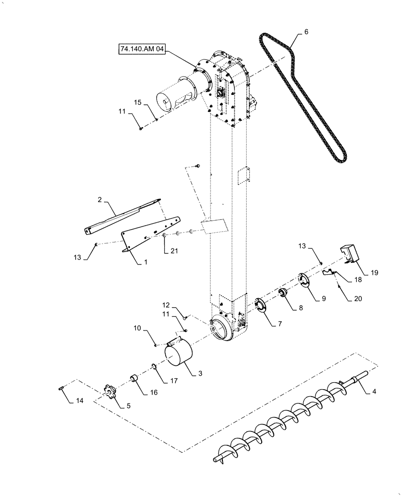 Схема запчастей Case IH AF4088 - (74.140.AM[01]) - TAILINGS ELEVATOR ASSY (74) - CLEANING