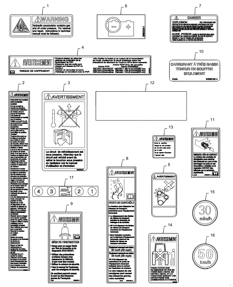 Схема запчастей Case IH MAGNUM 310 - (90.108.AC[05]) - DECALS, SAFETY AND INFORMATIONAL - FRENCH CANADIAN (90) - PLATFORM, CAB, BODYWORK AND DECALS