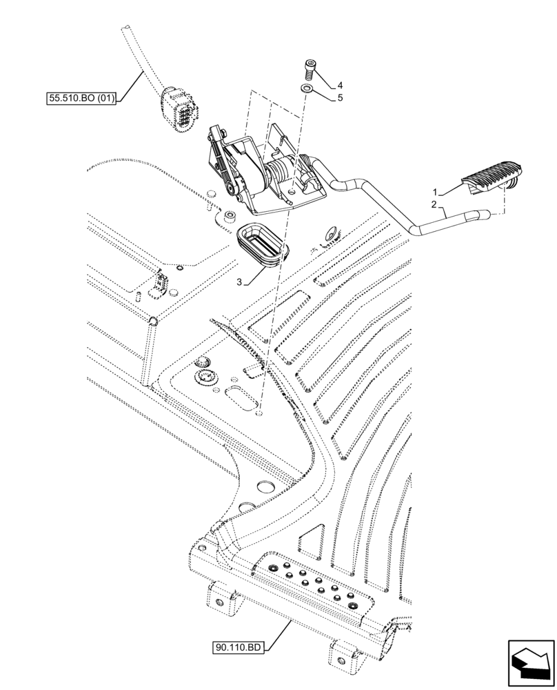 Схема запчастей Case IH FARMALL 85C - (55.525.AK[02]) - VAR - 334187, 334190, 392315 - ACCELERATOR PEDAL, W/O CAB (55) - ELECTRICAL SYSTEMS