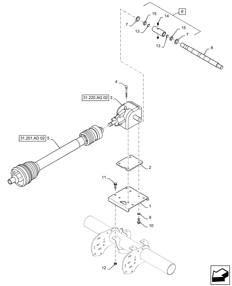 Схема запчастей Case IH RB455 - (31.220.AL[02]) - VAR - 726872 - GEARBOX AND DRIVE, STANDARD, 1000 RPM, YFN188618 AND PRIOR (31) - IMPLEMENT POWER TAKE OFF