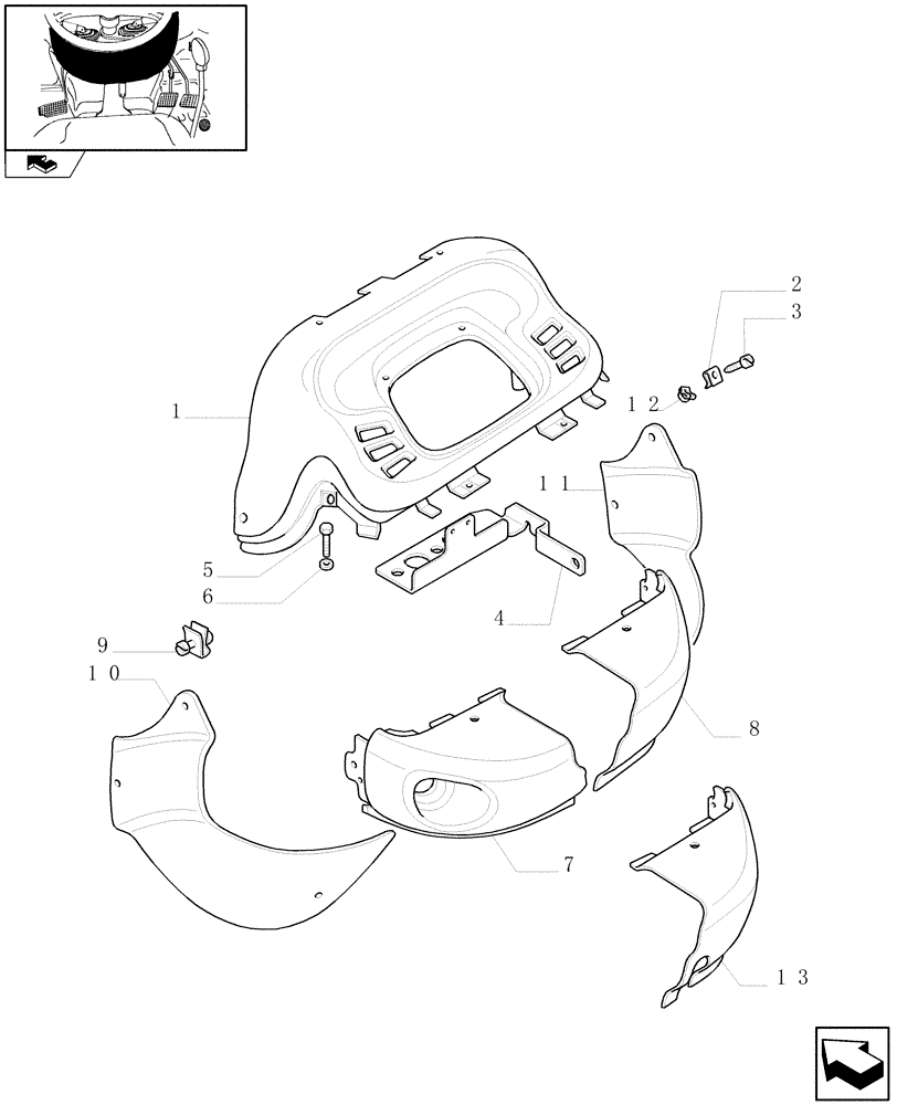 Схема запчастей Case IH FARMALL 75C - (1.92.83) - FRONT CONSOLE TRIM (10) - OPERATORS PLATFORM/CAB