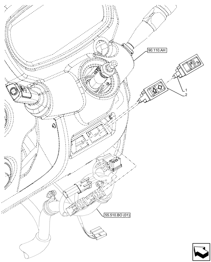 Схема запчастей Case IH FARMALL 85C - (55.520.BA[02]) - VAR - 334187, 334190, 392315 - MULTIFUNCTION SWITCH, W/O CAB (55) - ELECTRICAL SYSTEMS