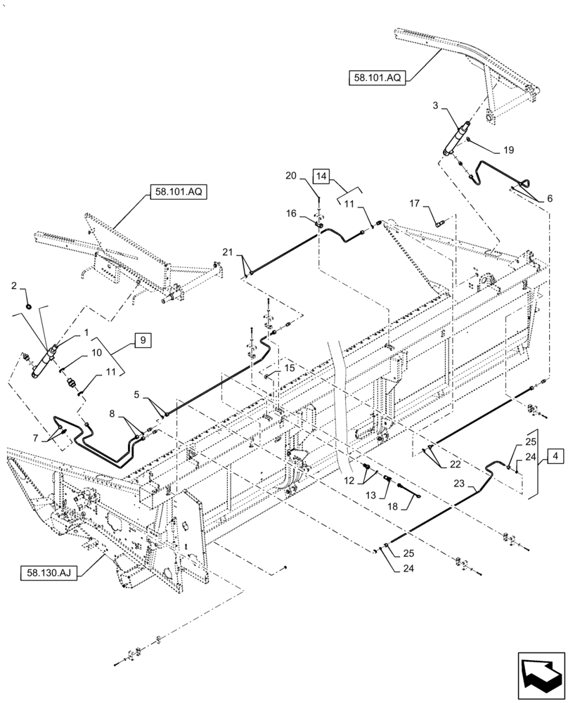 Схема запчастей Case IH 2060-17 - (35.420.AB) - REEL CYLINDER LINE FITTING REEL ARM, 17FT (35) - HYDRAULIC SYSTEMS