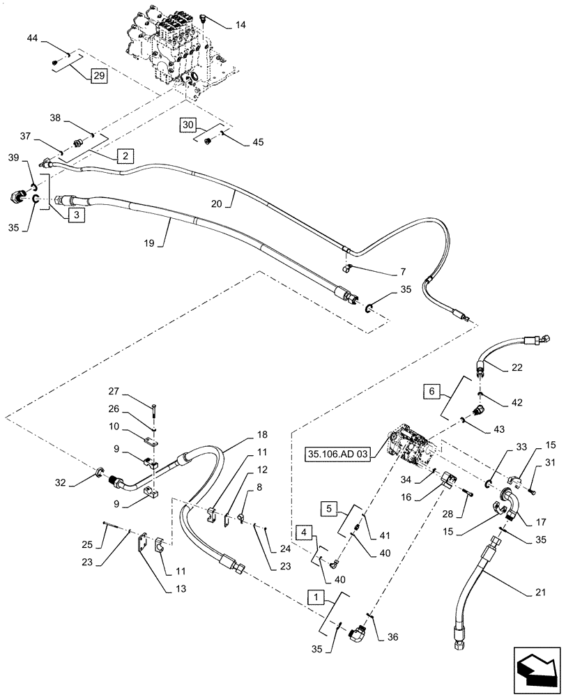 Схема запчастей Case IH QUADTRAC 580 - (35.322.AY[07]) - MEGA FLOW HYDRAULIC SYSTEM LINES (35) - HYDRAULIC SYSTEMS