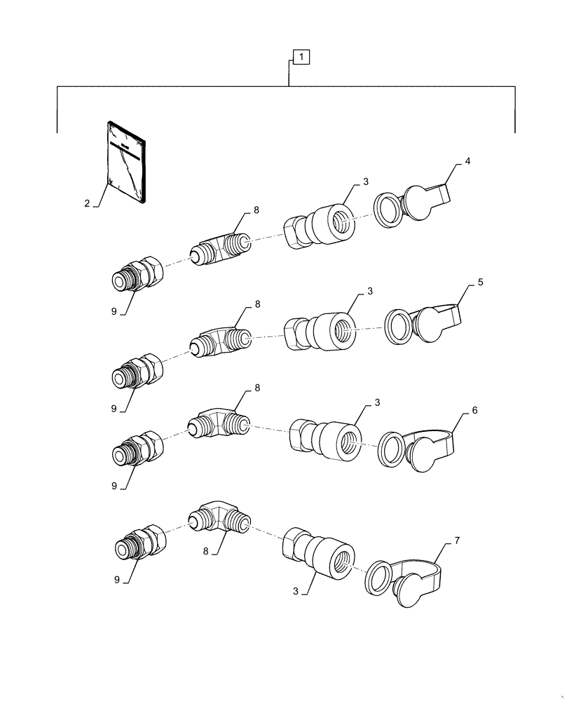 Схема запчастей Case IH L350A - (88.100.35[01]) - DIA KIT, MID MOUNT VALVE KIT, HYD. CONNECTOR (88) - ACCESSORIES