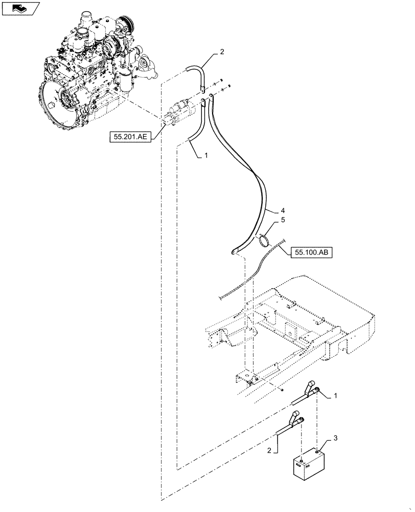 Схема запчастей Case IH WD1504 - (55.510.AU) - BATTERY - CABLES, 4 CYLINDER MACHINES (55) - ELECTRICAL SYSTEMS