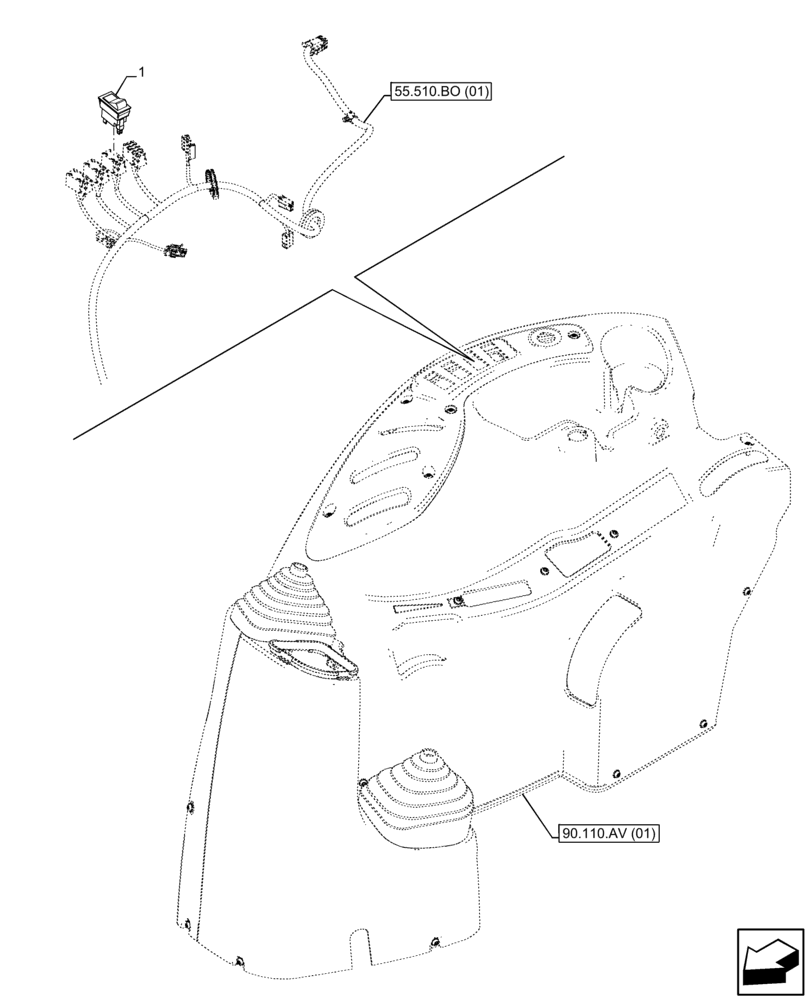 Схема запчастей Case IH FARMALL 115C - (55.405.BP[02]) - VAR - 334187, 334190, 392315 - LIMIT SWITCH, W/O CAB (55) - ELECTRICAL SYSTEMS