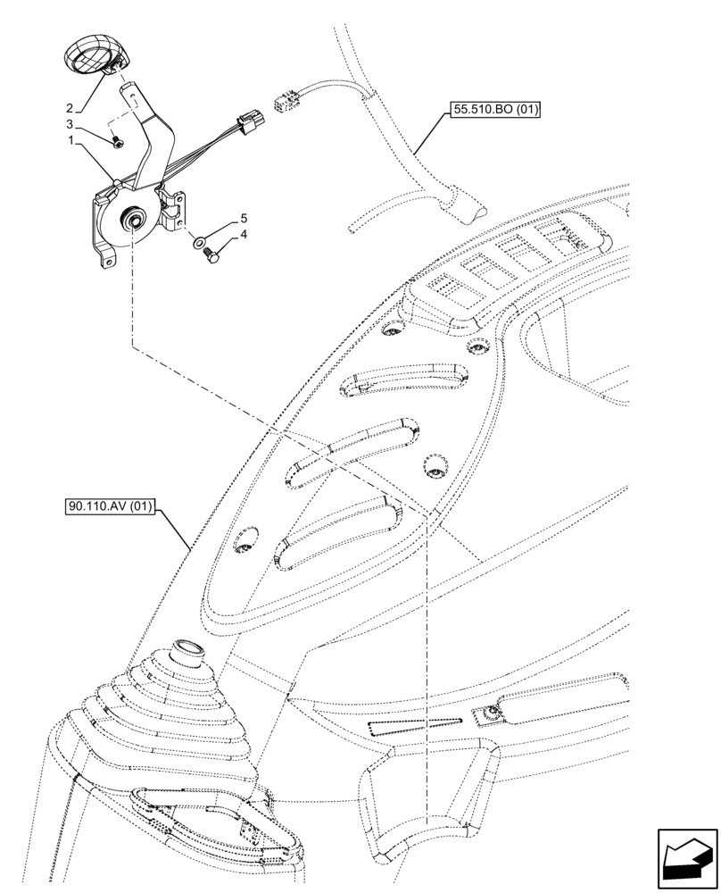 Схема запчастей Case IH FARMALL 95C - (55.525.AL[02]) - VAR - 334187, 334190, 392315 - ACCELERATOR HAND CONTROL LINKAGE, W/O CAB (55) - ELECTRICAL SYSTEMS