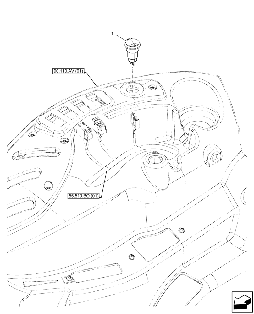 Схема запчастей Case IH FARMALL 85C - (55.512.AD[03]) - VAR - 334187, 334190, 392315 - CIGARETTE LIGHTER, W/O CAB (55) - ELECTRICAL SYSTEMS