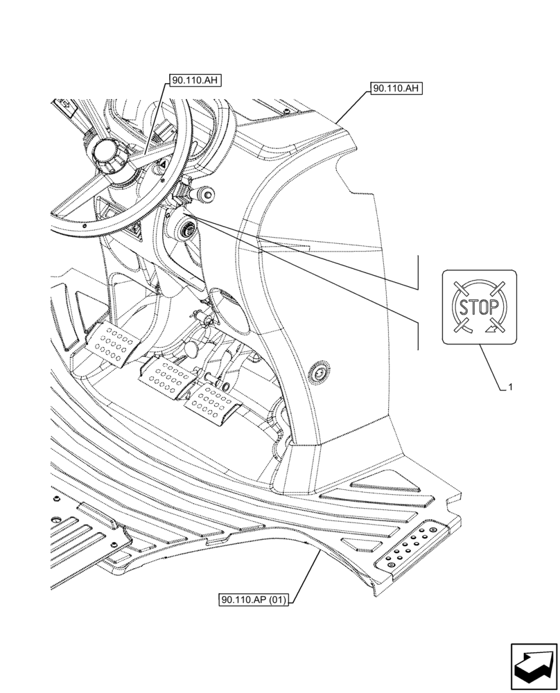 Схема запчастей Case IH FARMALL 85C - (90.108.AC[15]) - VAR - 334187, 334190, 392315 - WARNING DECAL, W/O CAB (90) - PLATFORM, CAB, BODYWORK AND DECALS