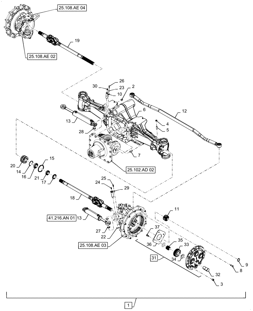 Схема запчастей Case IH MAGNUM 180 - (25.100.AA[03]) - VAR - 429327 - AXLE COMPLETE - CL 4 (25) - FRONT AXLE SYSTEM