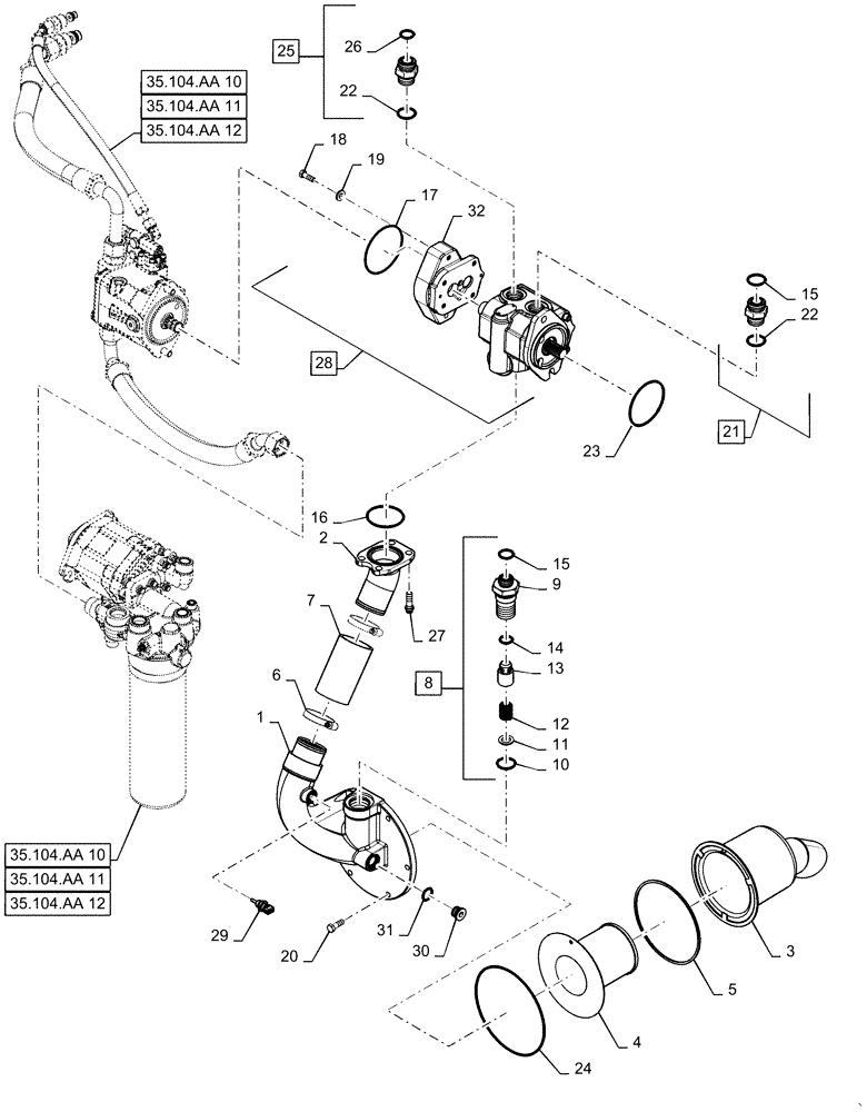 Схема запчастей Case IH MAGNUM 310 - (35.105.AA[02]) - VAR - 429334, 429335 - CVT - CHARGE PUMP (35) - HYDRAULIC SYSTEMS