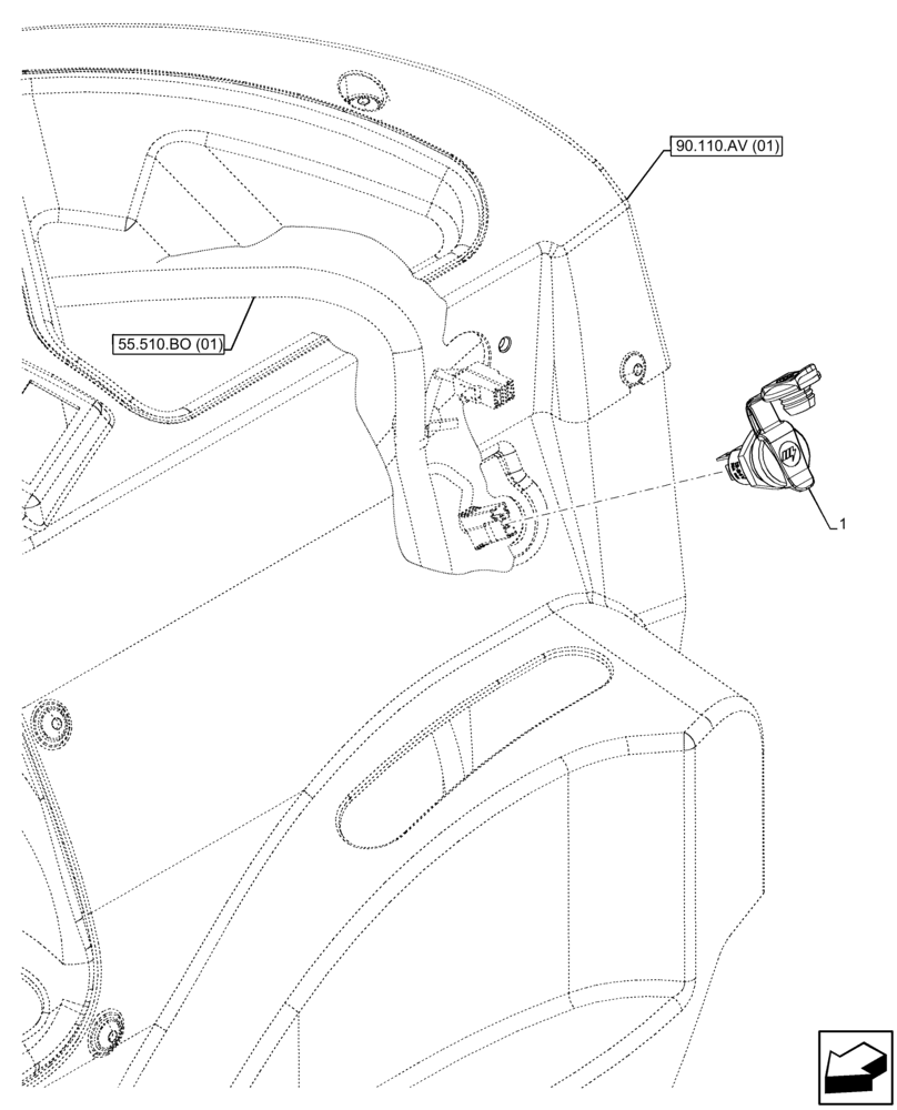 Схема запчастей Case IH FARMALL 85C - (55.510.BM[03]) - VAR - 334187, 334190, 392315 - SOCKET (8A), W/O CAB (55) - ELECTRICAL SYSTEMS