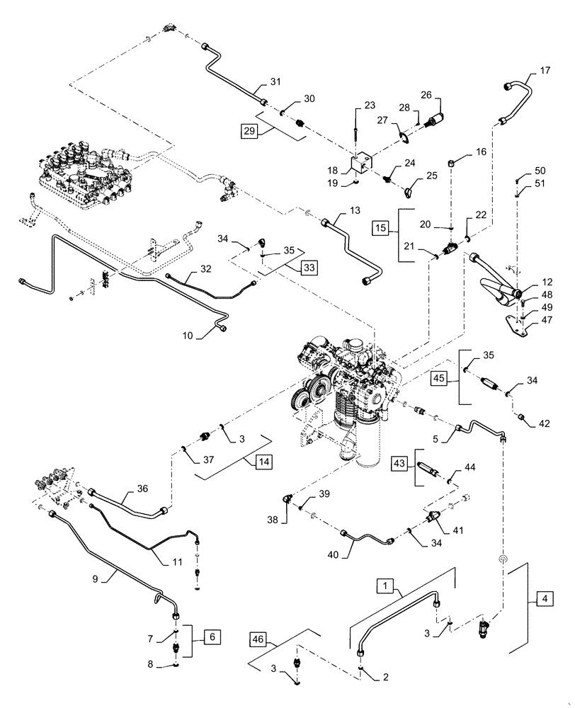 Схема запчастей Case IH MAGNUM 200 - (21.105.BL[03]) - VAR- 429326, 729571 - TRANSMISSION LUBRICATION LINES - POWERSHIFT - BSN ZERH08099 (21) - TRANSMISSION