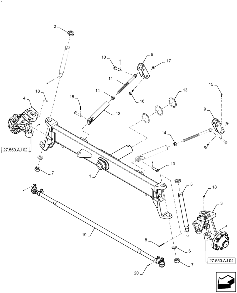 Схема запчастей Case IH AF4077 - (27.550.AJ[01]) - STEERING CYLINDER, REAR AXLE, FIXED (27) - REAR AXLE SYSTEM