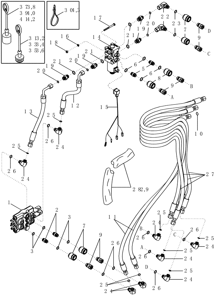 Схема запчастей Case IH LX132 - (08-20) - HYDRAULICS - MID MOUNT, JX TRACTOR (2 FUNCTION STANDARD QUICK CONNECT AND 3RD FUNCTION DIVERTER KIT) (08) - HYDRAULICS