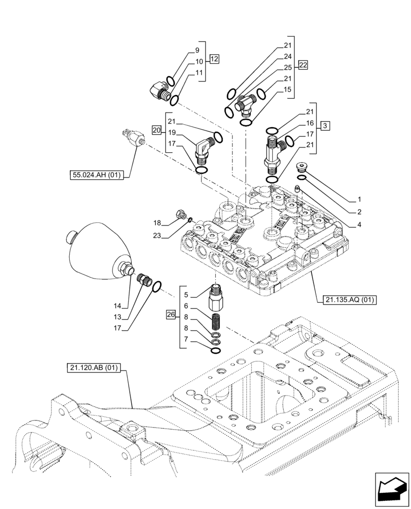 Схема запчастей Case IH PUMA 185 - (21.135.AQ[03]) - VAR - 337429, 337430, 337431, 337432, 758018, 758019, 758020, 758021 - TRANSMISSION, CONTROL VALVE (21) - TRANSMISSION