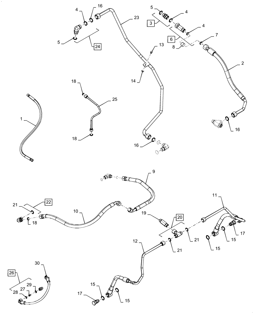 Схема запчастей Case IH MAGNUM 240 - (35.100.AR[04]) - CONTROL VALVE OIL SUPPLY LINES AND FITTINGS, HIGH FLOW - CVT - BSN - ZERH08099 (35) - HYDRAULIC SYSTEMS