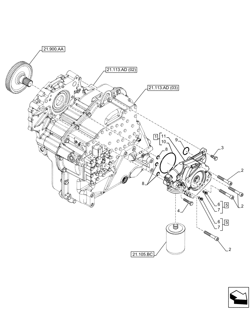 Схема запчастей Case IH FARMLIFT 742 - (21.900.AB) - TRANSMISSION, HYDRAULIC PUMP (21) - TRANSMISSION