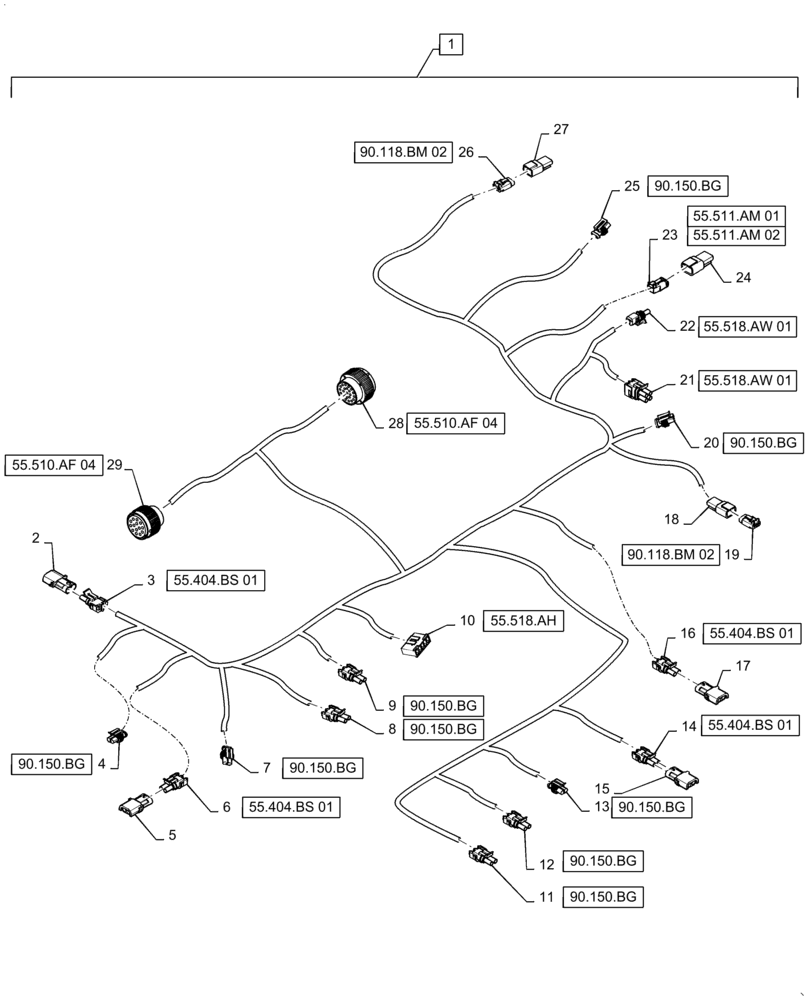 Схема запчастей Case IH QUADTRAC 540 - (55.510.AH) - CAB ROOF HARNESS (55) - ELECTRICAL SYSTEMS