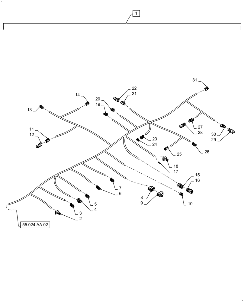 Схема запчастей Case IH MAGNUM 2654 - (55.024.AA[03]) - VAR - 429330, 429331, 429332, 429333 - WIRE HARNESS, TRANSMISSION, POWERSHIFT (55) - ELECTRICAL SYSTEMS