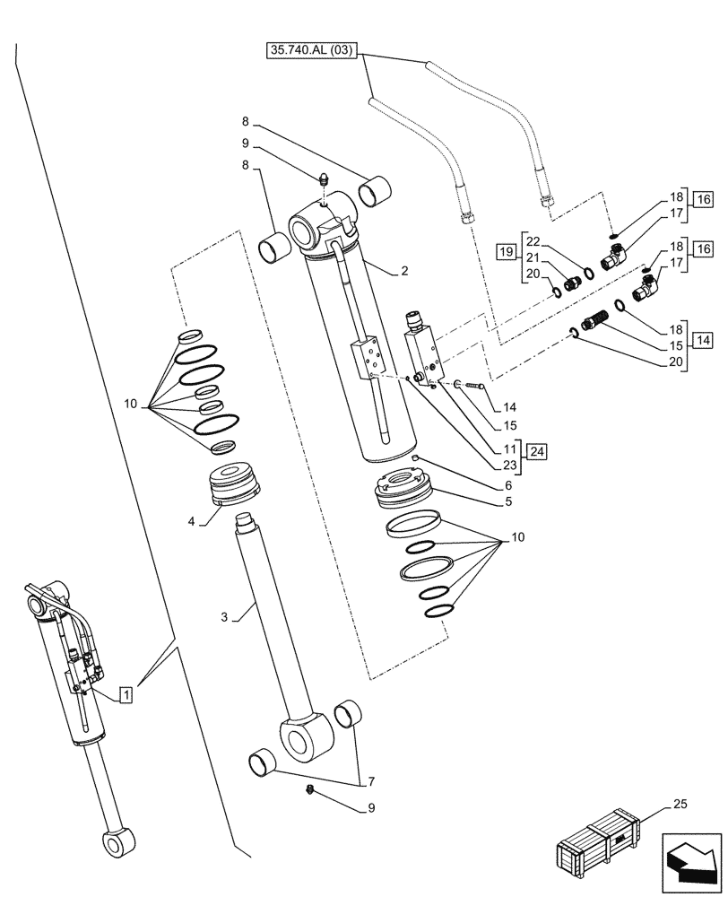 Схема запчастей Case IH FARMLIFT 742 - (35.740.AN[02]) - TILT CYLINDER, COMPONENTS (35) - HYDRAULIC SYSTEMS