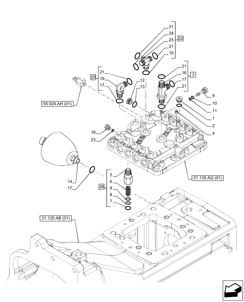 Схема запчастей Case IH PUMA 200 - (21.135.AQ[02]) - VAR - 337426, 337428, 337429, 337430, 337431, 337432, 391137, 758017 - TRANSMISSION, CONTROL VALVE (21) - TRANSMISSION