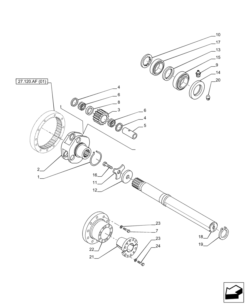 Схема запчастей Case IH PUMA 200 CVT - (27.120.AF[03]) - FINAL DRIVE, GEAR, BAR AXLE (27) - REAR AXLE SYSTEM