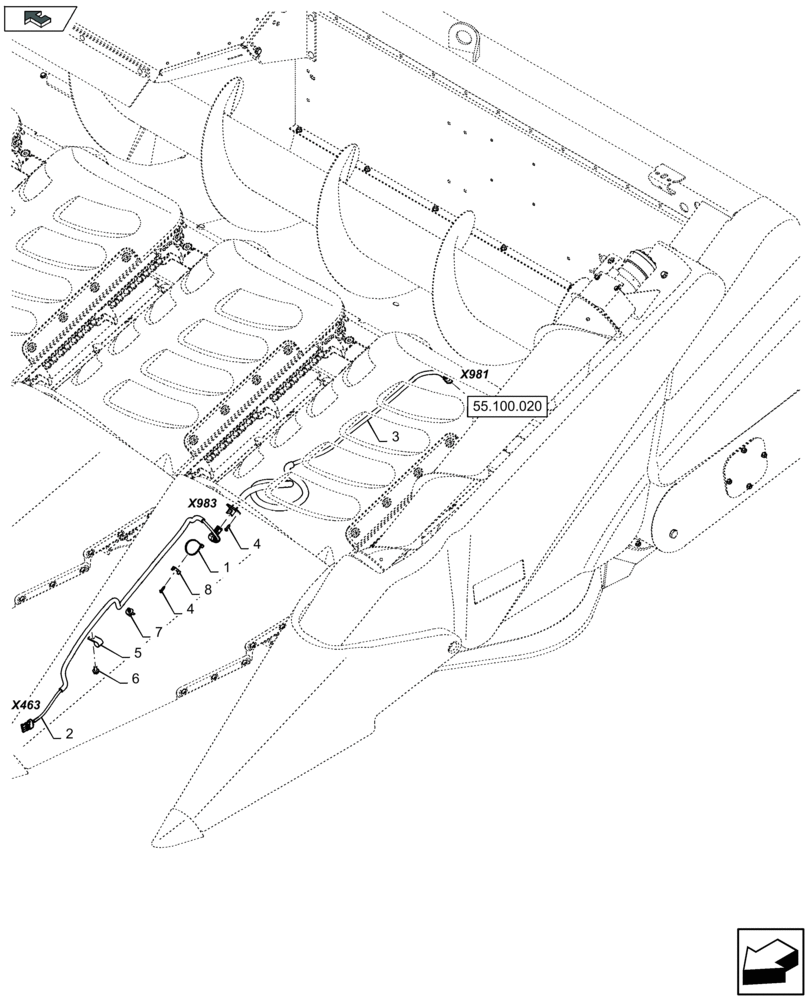 Схема запчастей Case IH 4412F-30 - (55.662.040) - HEADER HEIGHT CONTROL CABLE HARNESS (55) - ELECTRICAL SYSTEMS