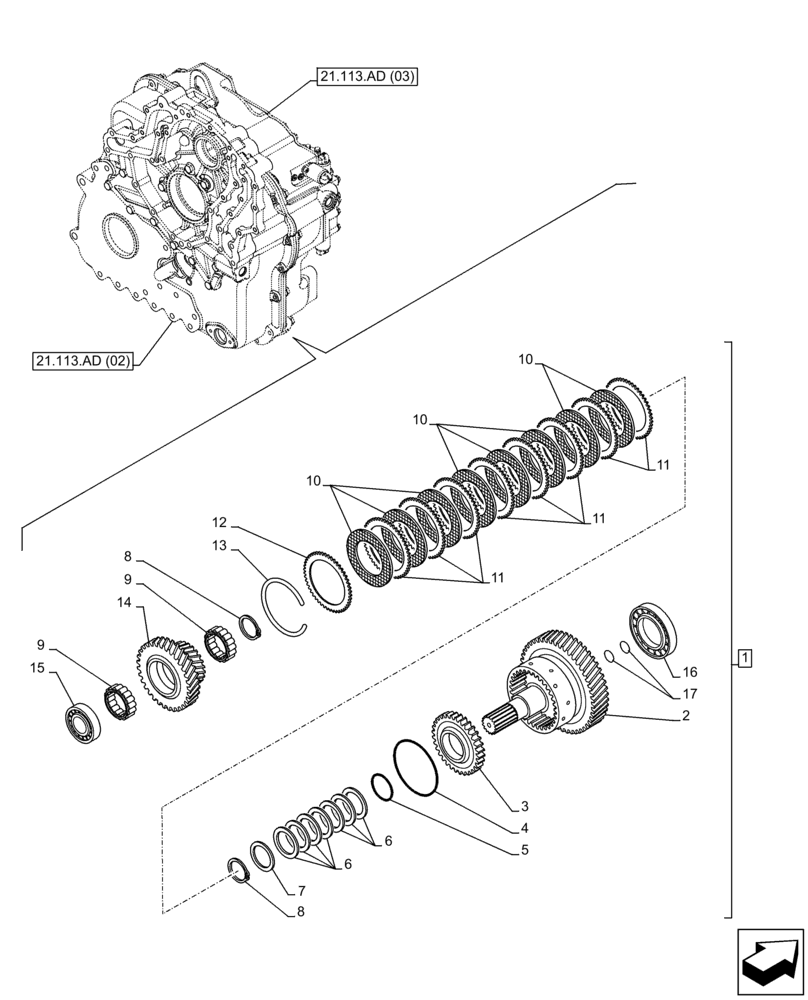 Схема запчастей Case IH FARMLIFT 735 - (21.155.AA[05]) - TRANSMISSION, POWERSHIFT, CLUTCH, K3 (3RD GEAR) (21) - TRANSMISSION