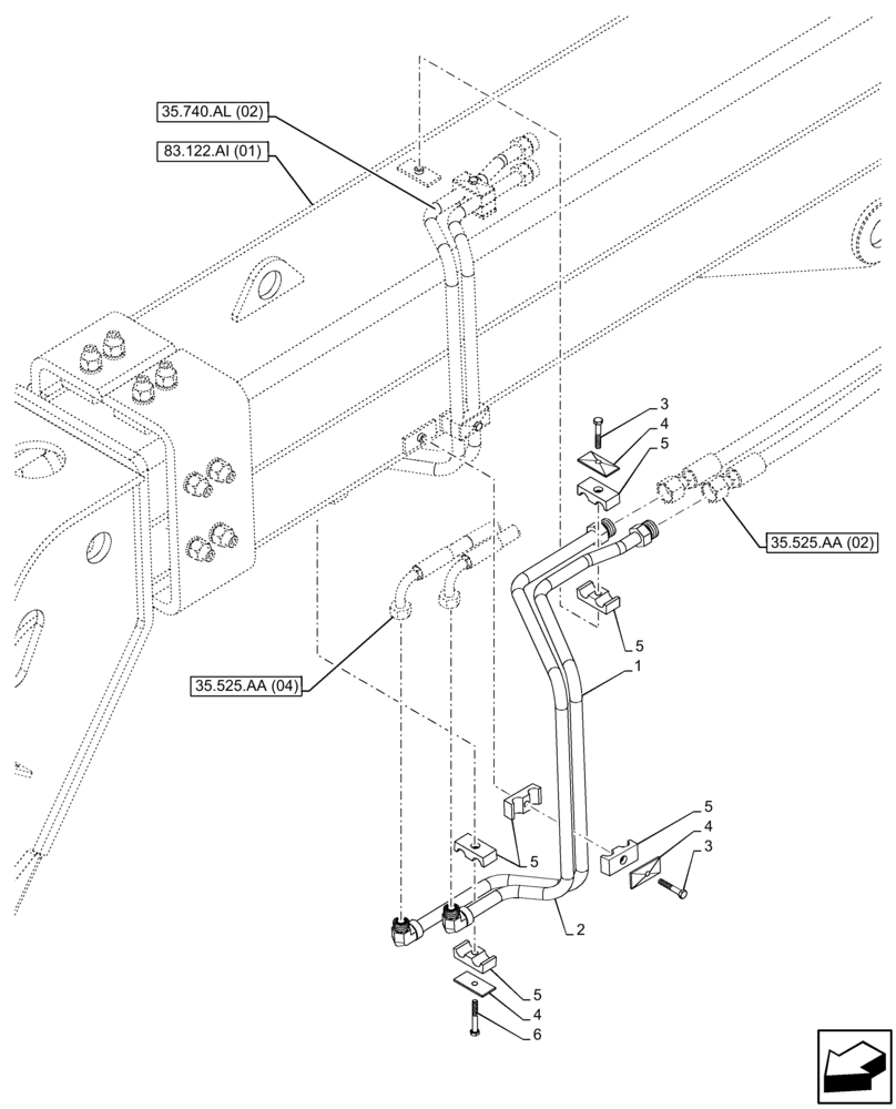 Схема запчастей Case IH FARMLIFT 742 - (35.525.AA[03]) - AUXILIARY HYDRAULIC, TUBE (6 - 7M) (35) - HYDRAULIC SYSTEMS